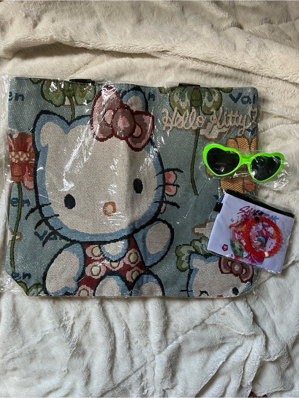 Hello Kitty Tote Bag in Light Blue with Pink Bow